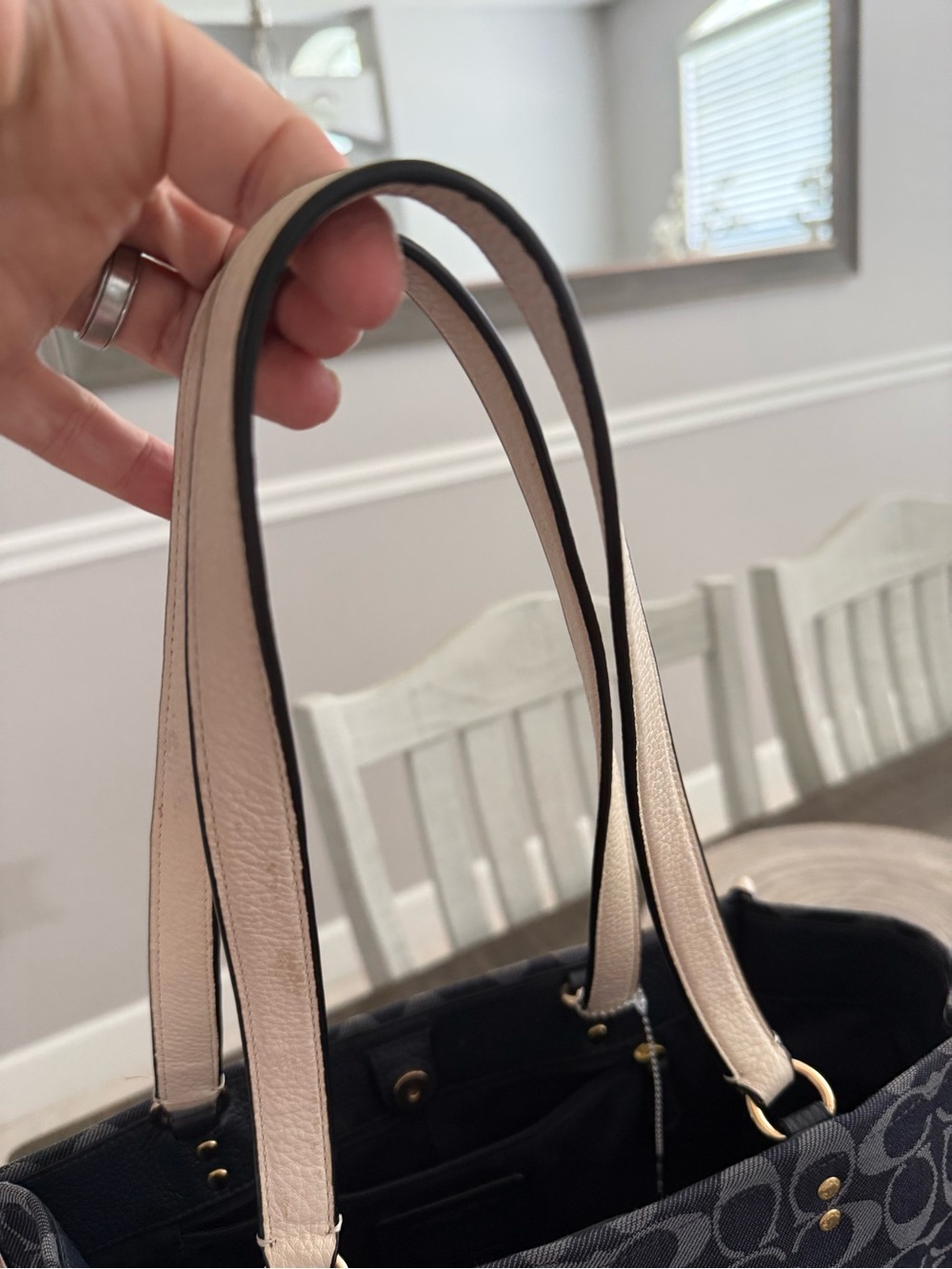 Coach Navy Canvas Tote and Wristlet with Cream Trim - Picture 5 of 7